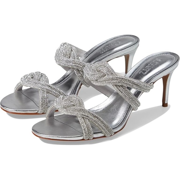 Schutz Jocelyn Mule Leather Glitter Silver Sandal size 7 NEW - Picture 1 of 10